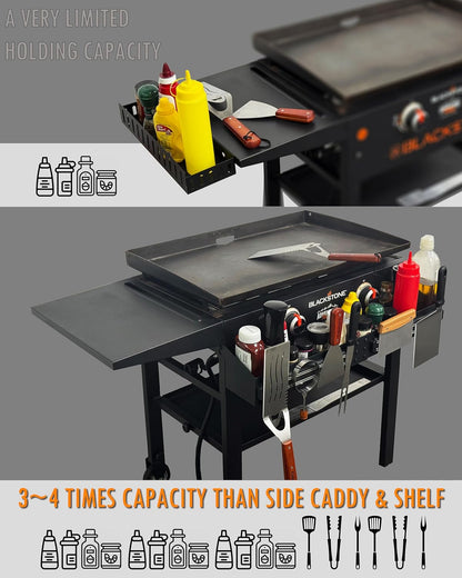 Front Griddle Caddy for Blackstone 28/28XL Inch With Two Magnetic Tool Holders, Large Capacity for Blackstone Griddle Accessories 28 Inches Bottle Storage, Easy Front Access, Black Stone Caddy