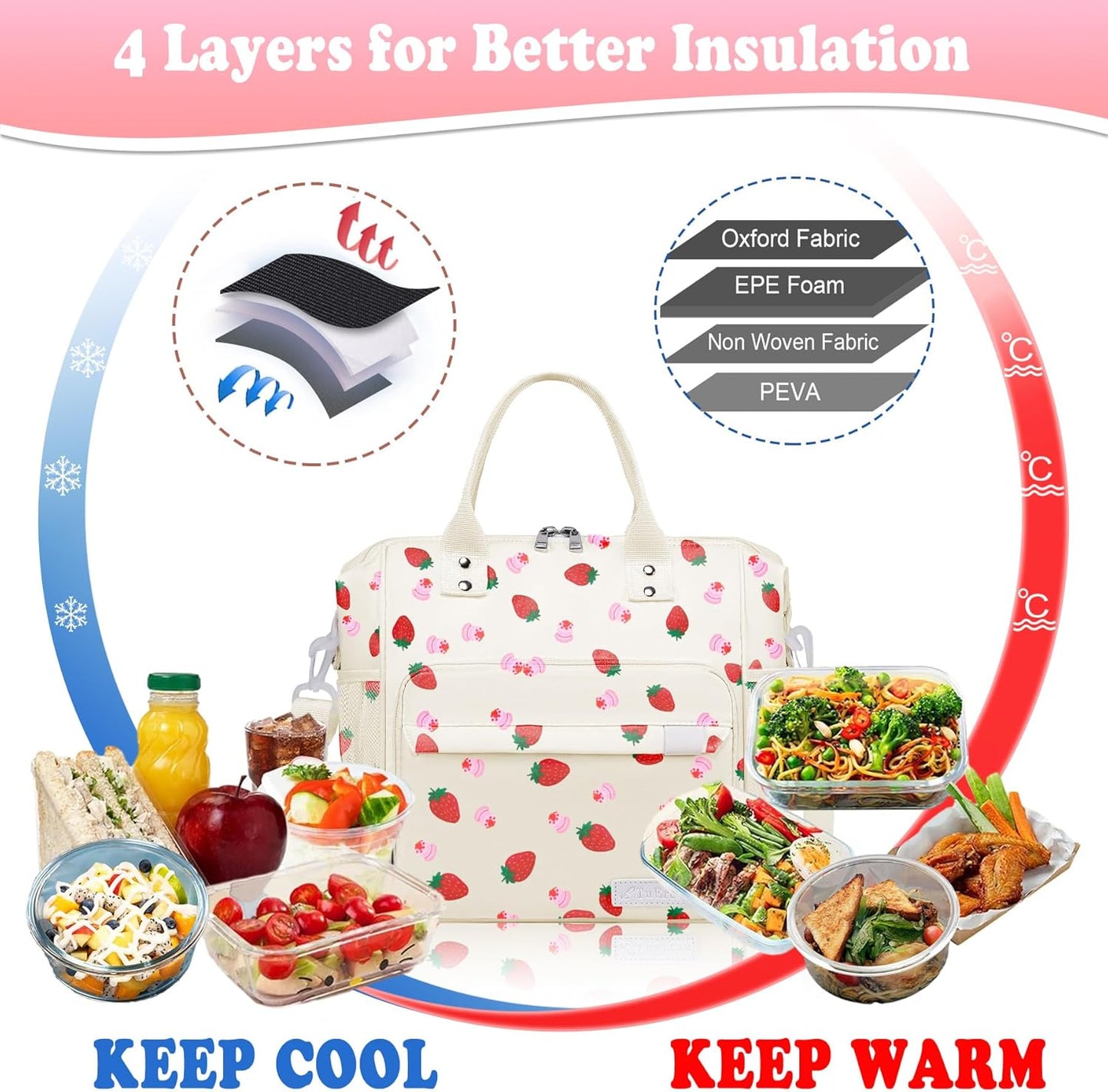 TuErCao Small Lunch Bag Lightweight Insulated Lunch Box for Women Work Portable Soft Cooler for Picnic Travel Road Trips, Loncheras para Mujer, Black