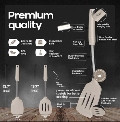 BakeRoyal Silicone Spatula Set - Turner Spatulas Silicone Heat Resistant 600°F - Slotted & Solid Spatula for Cooking Fish, Eggs, Pancakes Flipper – Spatulas for kitchen use – Black