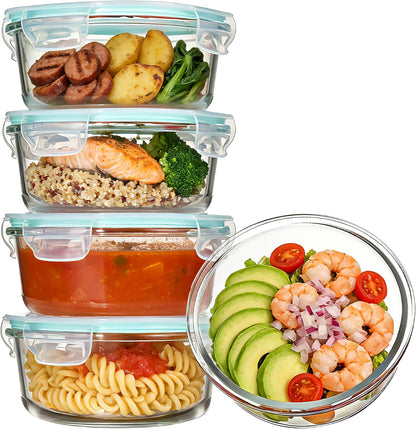 Vtopmart 5 Pack 35oz Glass Food Storage Containers with Lids, Meal Prep Containers, Airtight Reusable Lunch Container Set, Safe for Oven, Microwave, Freezer, and Dishwasher, Grey