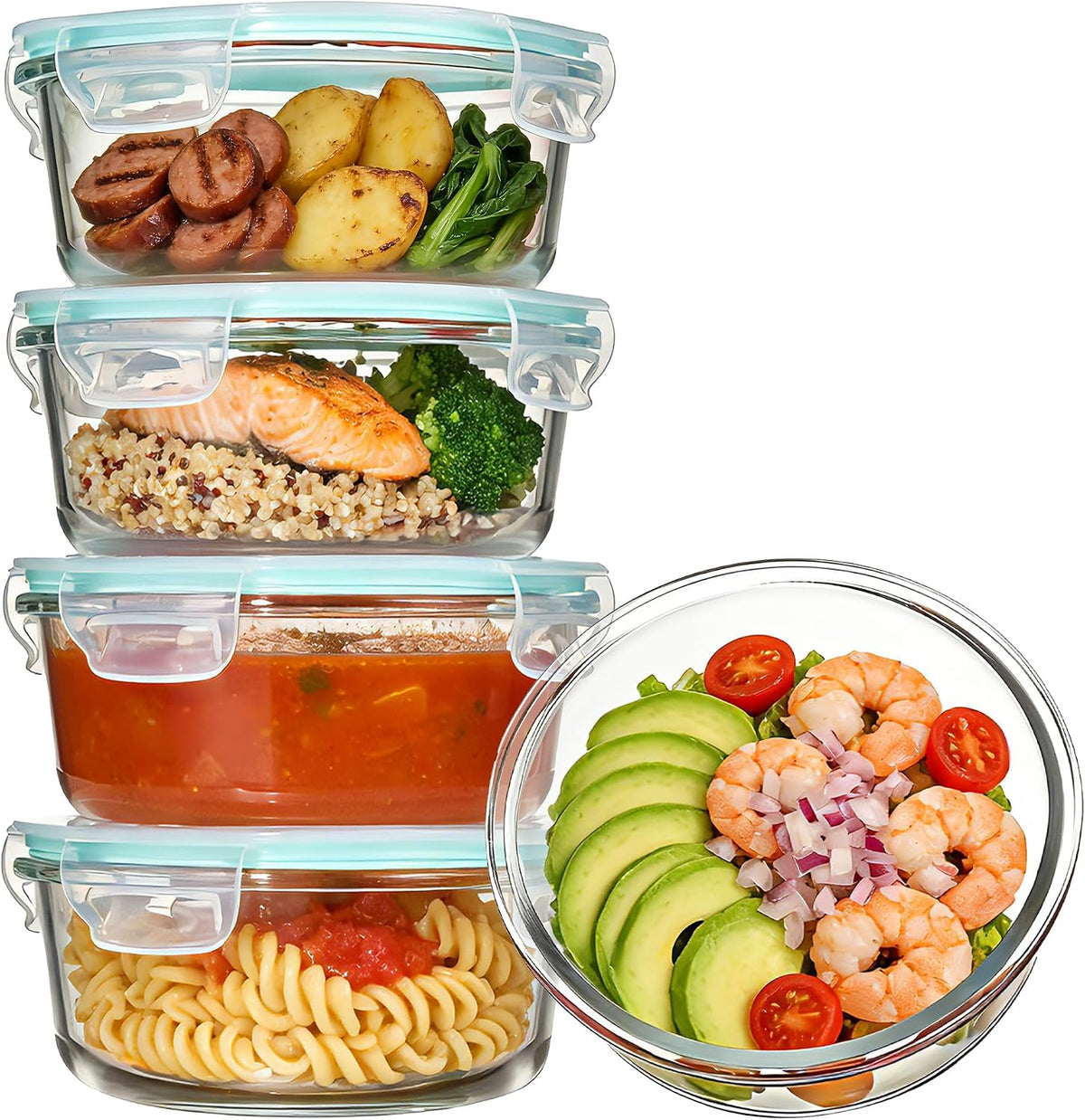 Vtopmart 10 Pack 35oz Glass Food Storage Containers with Lids, Meal Prep Containers, Airtight Reusable Lunch Container Set, Safe for Oven, Microwave, Freezer, and Dishwasher, Grey