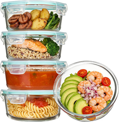 Vtopmart 10 Pack 35oz Glass Food Storage Containers with Lids, Meal Prep Containers, Airtight Reusable Lunch Container Set, Safe for Oven, Microwave, Freezer, and Dishwasher, Grey