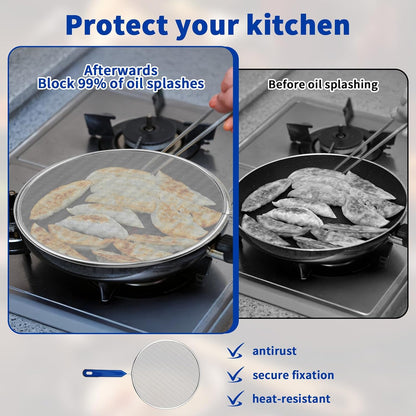 Splatter Screen for Frying Pan - 8.3’’ Stainless Steel Grease Splatter Guard with Grip Handle- Ultra Fine Mesh Cover Oil Splash when Sizzling Bacon, Cooking Fried Chicken or Popcorn