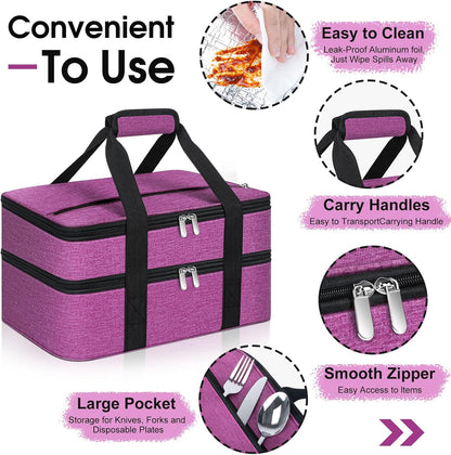 Insulated Casserole Carrier, Portable Casserole Carrier for Hot or Cold Food Lunch Tote Warmer or Cooler Bag, Lasagna Lunch Bag for Potluck Parties- Fits 9" x 13" Baking Dish-Charcoal Grey
