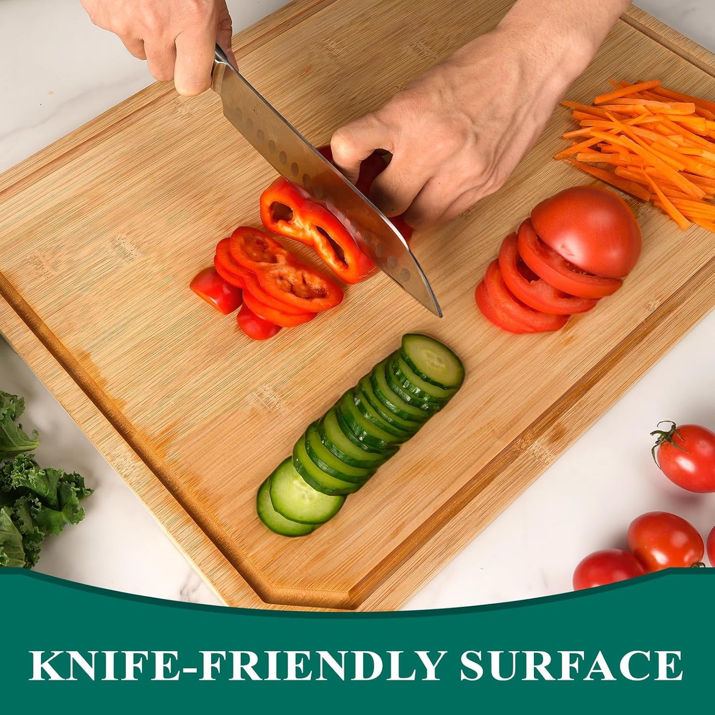 Bamboo Cutting Board, Empune 20" Wood Cutting Boards for Kitchen with Non-slip Rubber Feet Wooden Chopping Board for Meat and Vegetables, XXL