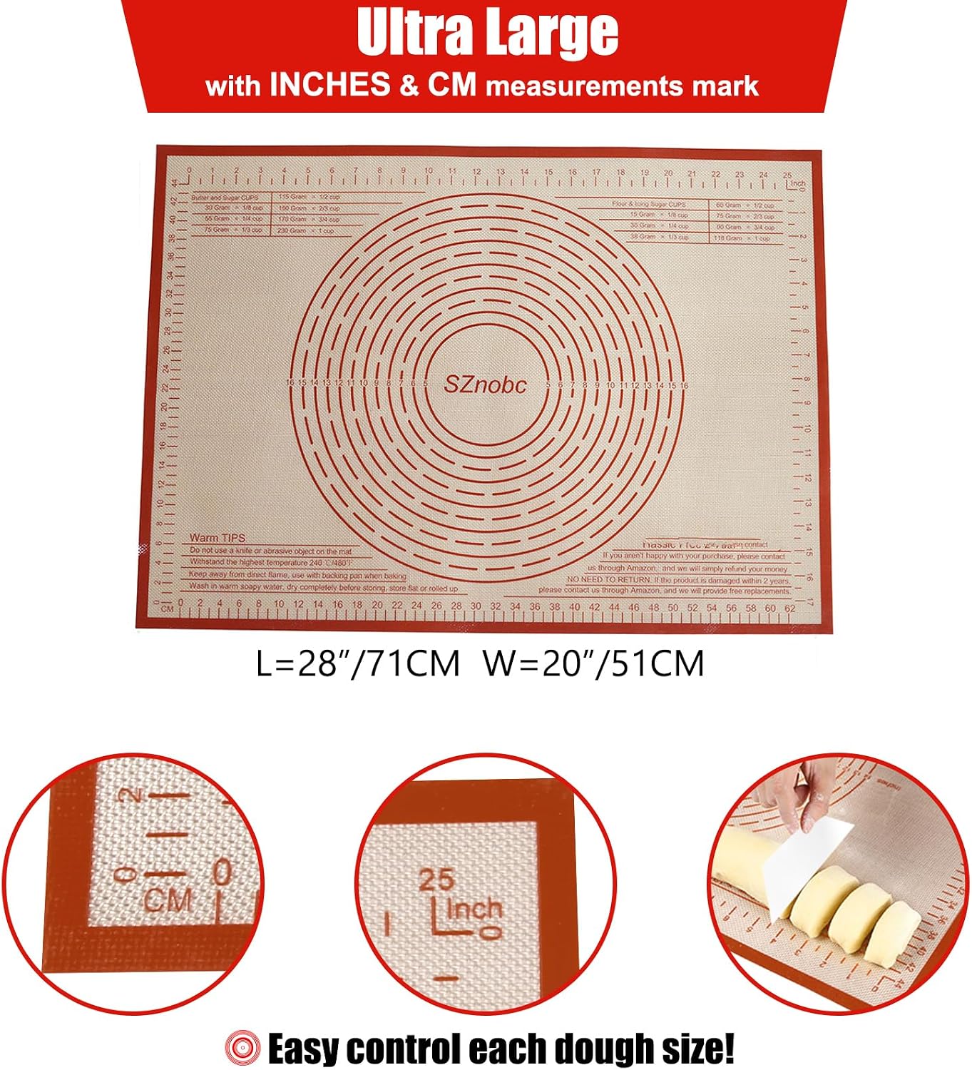 Non-slip Silicone Pastry Mat 36''By 24'' Nonstick Baking Mats Extra Large Counter Mat for Dough Rolling, Pastry, Pie Crust, Fondant, Cookies, Bread, Pasta, Pizza Mat