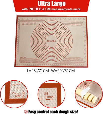Non-slip Silicone Pastry Mat 36''By 24'' Nonstick Baking Mats Extra Large Counter Mat for Dough Rolling, Pastry, Pie Crust, Fondant, Cookies, Bread, Pasta, Pizza Mat