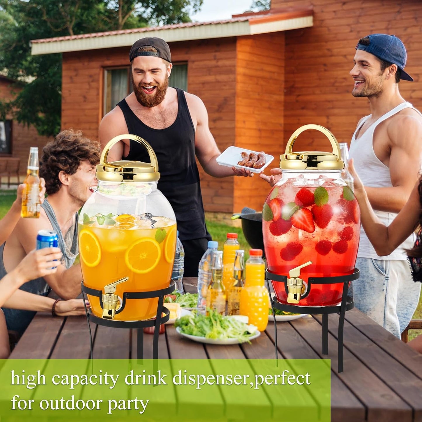 Havawish 2 Pack 1.16 Gallon Drink Beverage Dispenser with Stand for Parties Plastic Water Lemonade Juice Dispenser with Spigot and Lid for Countertop Weddings(Gold)