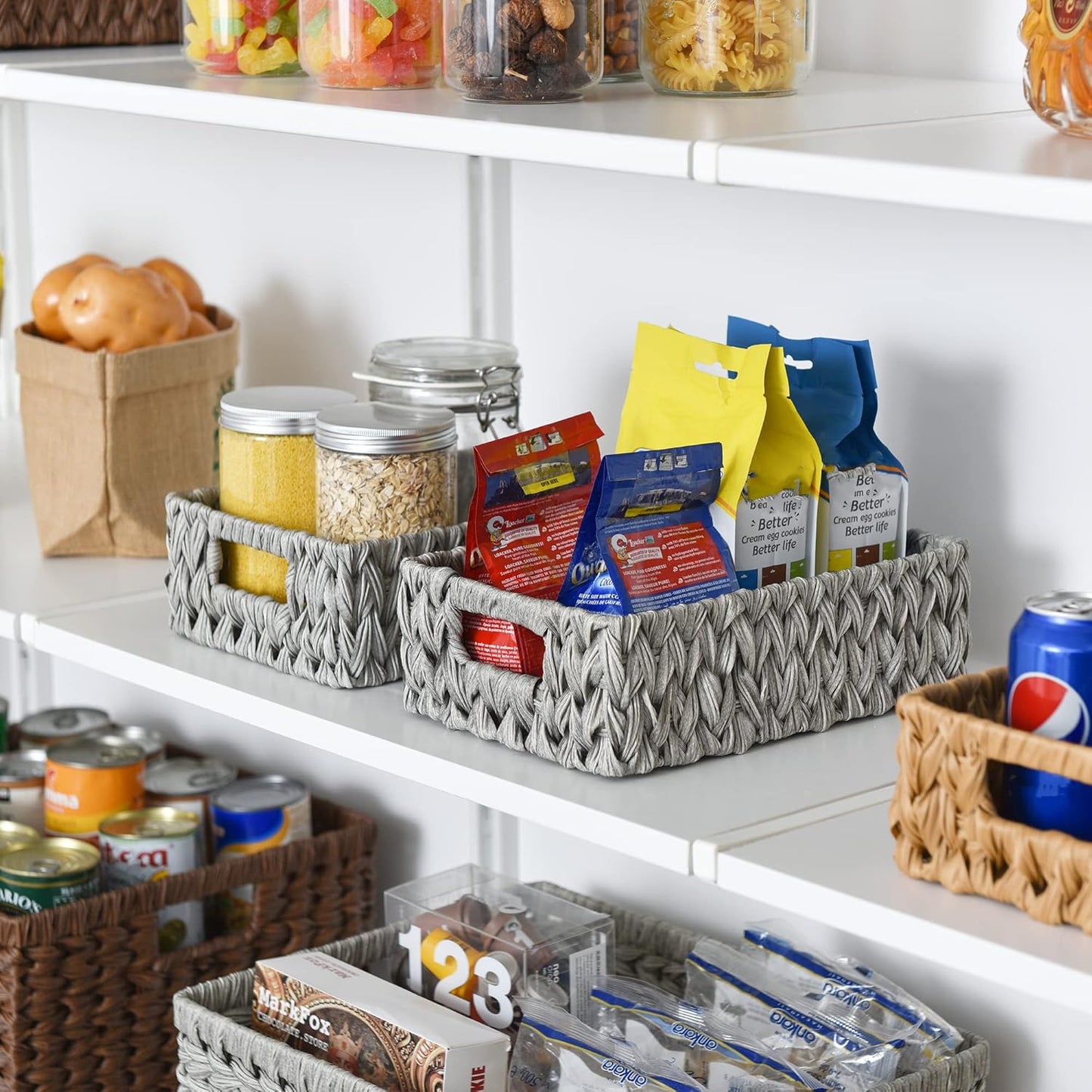 GRANNY SAYS Wicker Storage Baskets for Shelves, Water Hyacinth Basket with Scalloped Edge, Storage Wicker Baskets for Pantry, Large, 2-Pack