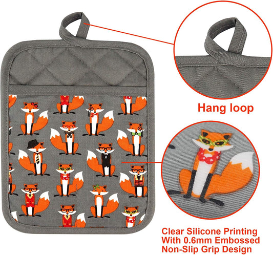 Pot Holders Set of 2,Non Slip Clear Silicone Printed Potholdes