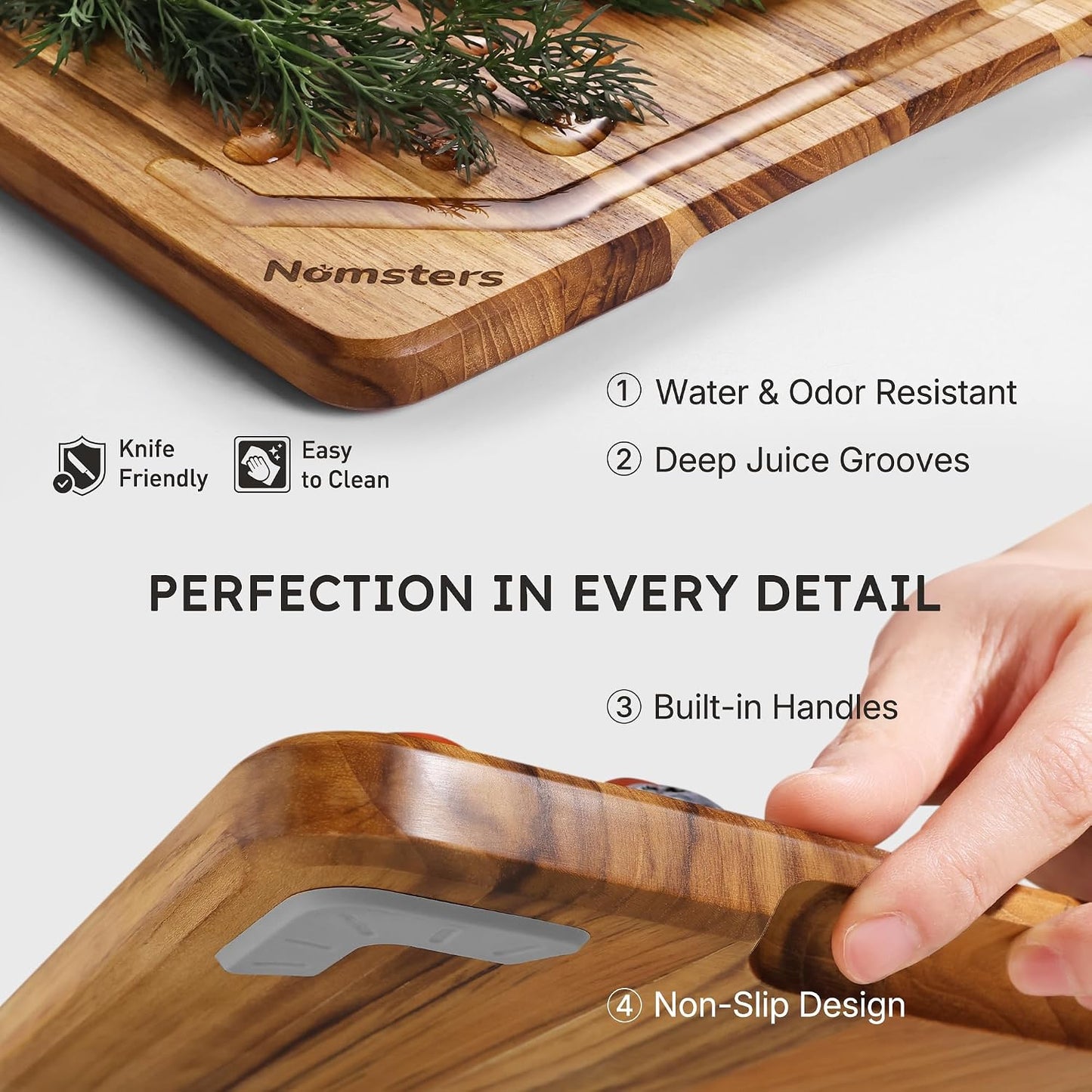 3 Pack Teak Wood Cutting Board Set for Kitchen Charcuterie Board Serving Heavy Duty Non Toxic Slip Hardwood Over Sink Solid Thick Haus Wooden Chopping Board Large Big Small Meat Best Essential Gift
