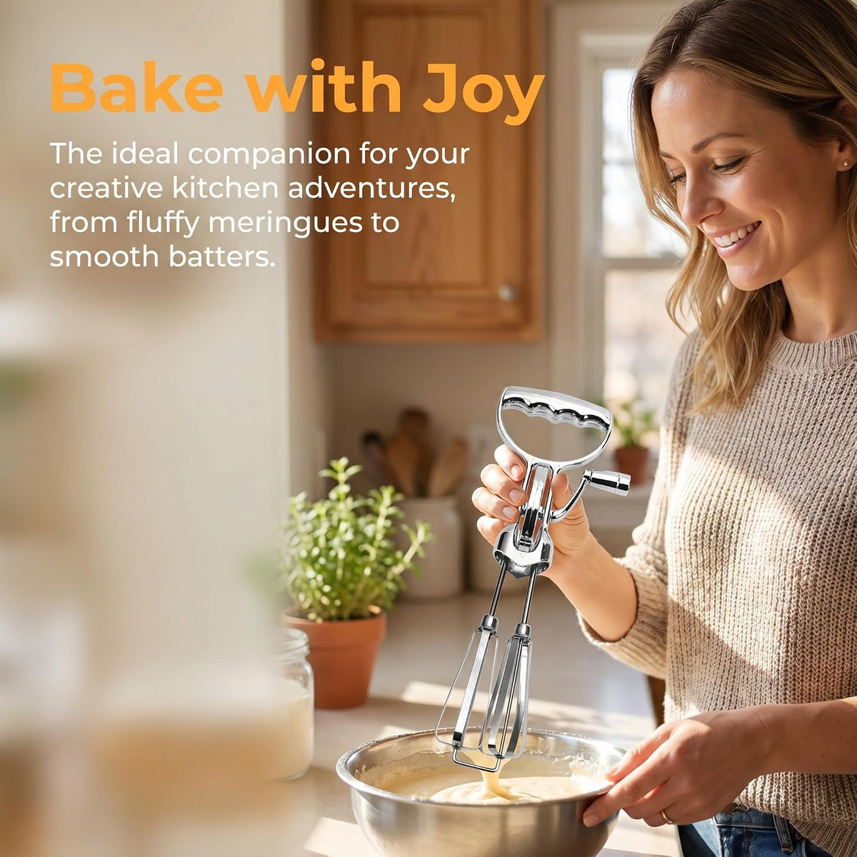 Generic Hand Crank Egg Beater Kitchen Tool Ergonomic Handle, Professional Practical, Durability Easy to Use, Kitchen Whisk Manual