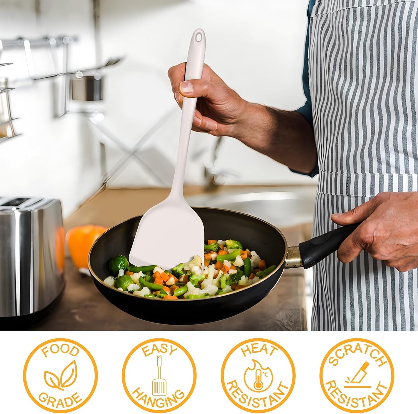 E-far Silicone Cooking Utensils Set, 25 Piece Kitchen Utensils with Holder, Non Toxic Kitchen Tools Spatula, Turner, Spoon, Ladle for Nonstick Cookware, Heat Resistant & Dishwasher Safe - Black