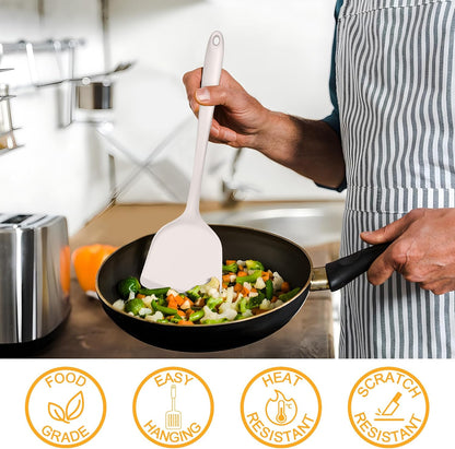 E-far Silicone Cooking Spoon Set of 2, Heat Resistant Kitchen Spoons Utensils Nonstick Mixing Spoon for Baking Stirring Serving, Non-Toxic & Dishwasher Safe (Black)