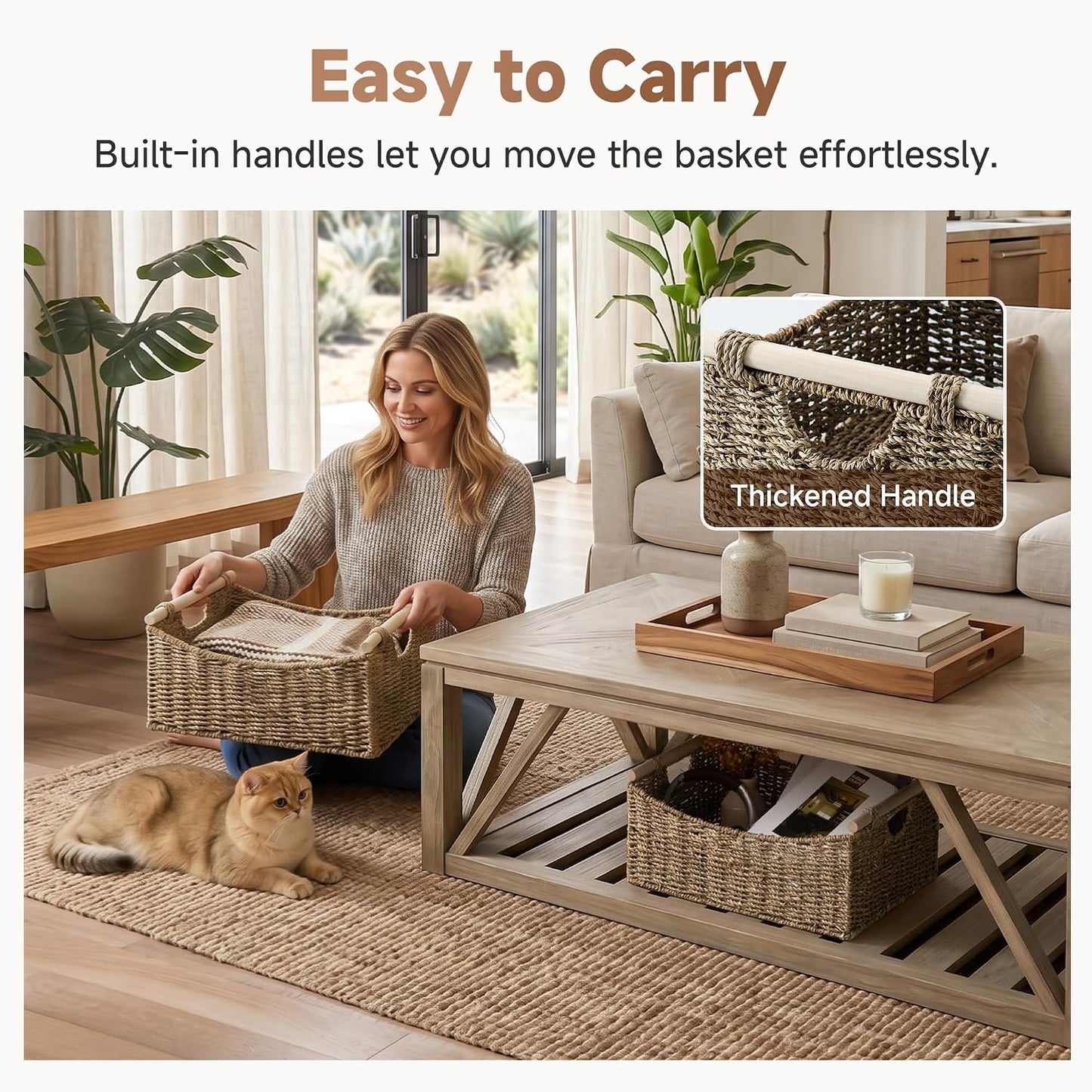 StorageWorks Wicker Baskets for Organizing, Water Hyacinth Storage Baskets with Handles, Woven Baskets for Pantry Storage, 13" x 8¼" x 7", 2-Pack