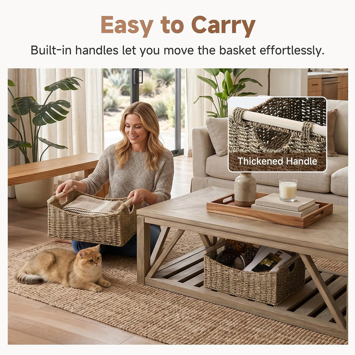 StorageWorks Wicker Baskets for Organizing, Water Hyacinth Storage Baskets with Handles, Woven Baskets for Pantry Storage, 13" x 8¼" x 7", 2-Pack