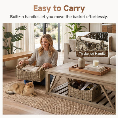 StorageWorks Wicker Baskets for Organizing, Water Hyacinth Storage Baskets with Handles, Woven Baskets for Pantry Storage, 13" x 8¼" x 7", 2-Pack