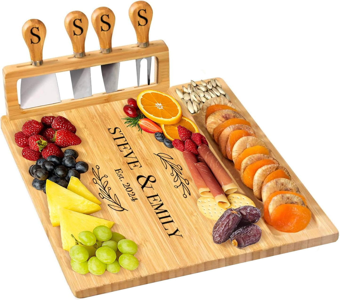 RoyalHouse Bamboo Cheese Board and Charcuterie Boards Set & Serving Tray for Meat, and Wine - Birthday Gifts for Women, Wedding Gift for Couples 2025, Bridal Shower, Housewarming Gift New Home