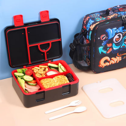 rockpapa Chill Bento Box for Kids- Large 5.5 Cups Lunch Box with Ice Pack - 5 Compartments, BPA-Free, Leak Proof, with Utensils & Portable Handle, Microwave/Dishwasher Safe (Purple Butterfly)