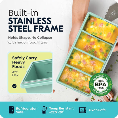 Silicone Freezer Trays with Lids, 2 Cup & 1 Cup & 1/2 Cup Soup Freezer Container Molds for Freezer - Leakproof, Dishwasher, Oven Safe, Ideal for Frozen Broth, Leftovers & Meal Prep, BPA Free 3 Pack