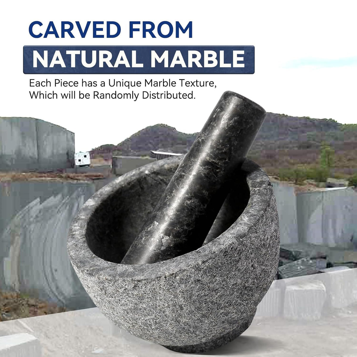 Koville Luxury Marble Mortar and Pestle Set, 7"-4cups Grinder Bowl for Guacamole, Salsa, Pill Crusher, Spice, Herb, Garlic, Nut, Heavy Duty Grinder for Kitchen