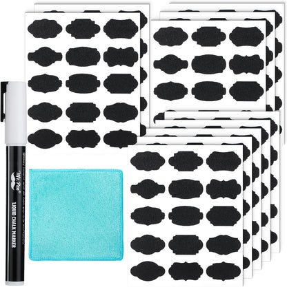 Mr. Pen- Chalkboard Labels, 100 pcs, Assorted Shapes | Waterproof Reusable Blackboard Stickers with 1 Erasable Liquid Chalk Marker for Mason Jars