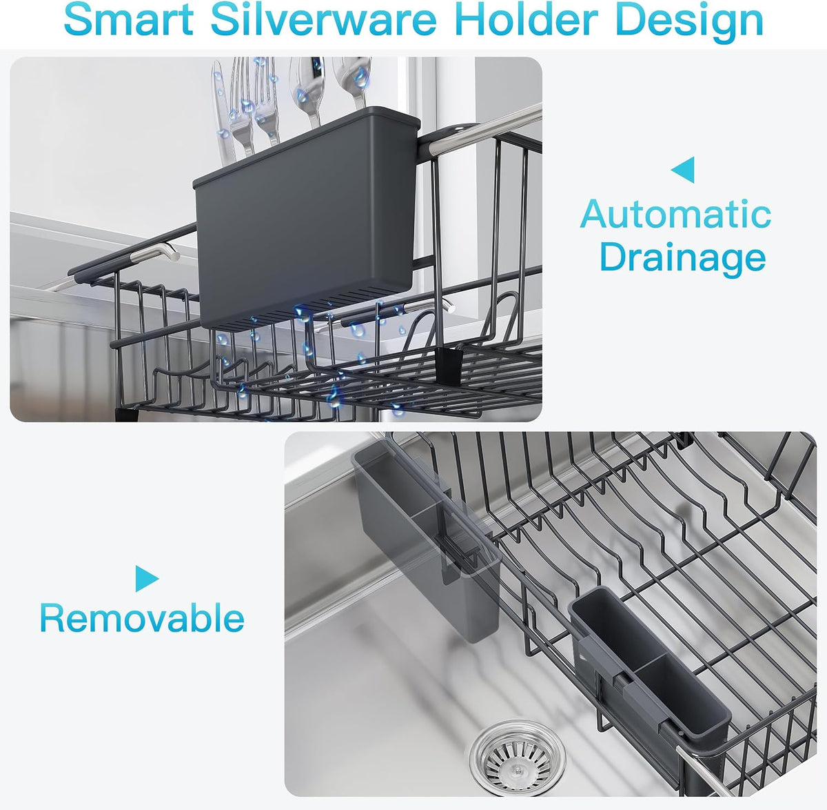 JASIWAY Dish Drying Rack in Sink, Dish Drainer with Cup and Utensil Holder