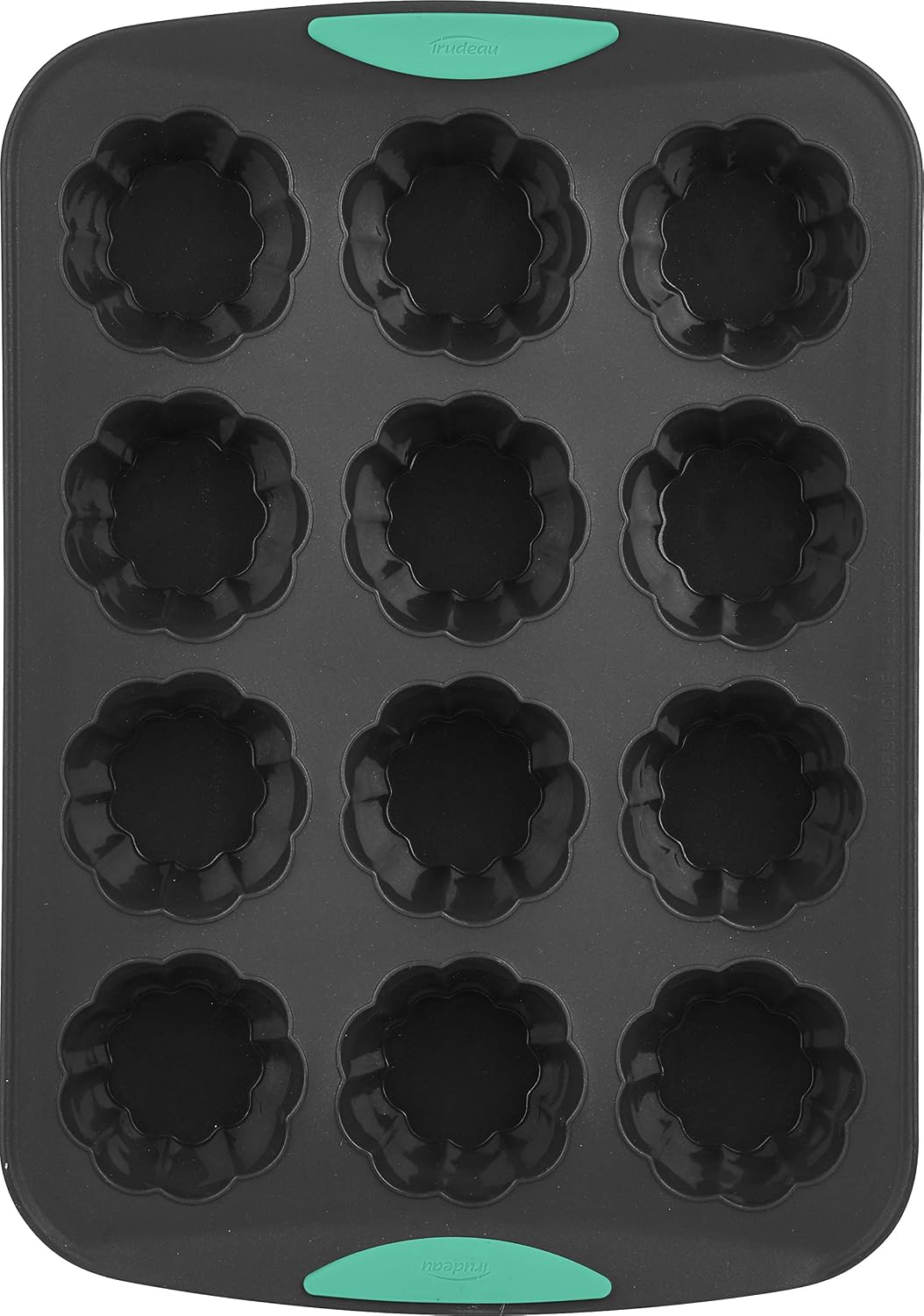 Trudeau Structure Silicone Muffin Pan – 12 Cup, Flexible Silicone with Hard Lining to Hold Shape, Non-Stick, BPA-Free, Dishwasher Safe, Heat Resistant to 428°F – Grey/Mint