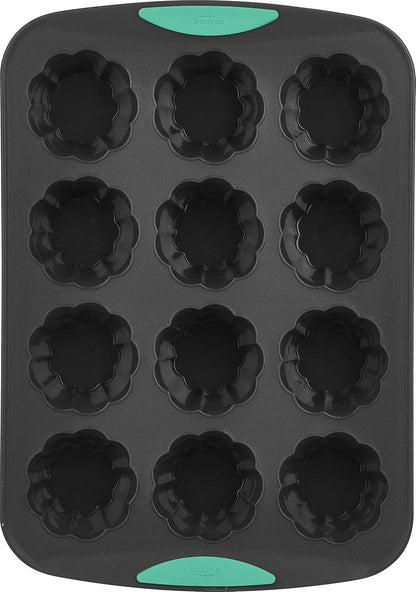 Trudeau Structure Silicone Muffin Pan – 12 Cup, Flexible Silicone with Hard Lining to Hold Shape, Non-Stick, BPA-Free, Dishwasher Safe, Heat Resistant to 428°F – Grey/Mint