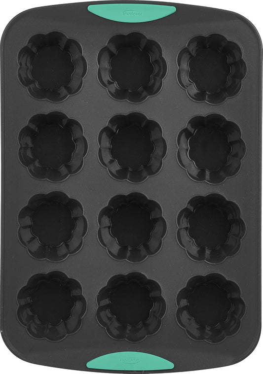 Trudeau Structure Silicone Muffin Pan – 12 Cup, Flexible Silicone with Hard Lining to Hold Shape, Non-Stick, BPA-Free, Dishwasher Safe, Heat Resistant to 428°F – Grey/Mint