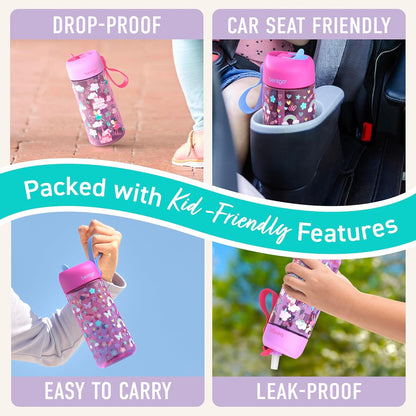 Bentgo Kids Water Bottle - Leak-Proof, Durable Tritan PFAS- & BPA-Free 15 fl oz, Kids/Toddlers Ages 3+ for School & Sports; Bite & Sip Spout, Carrying Handle, Dishwasher Safe (Unicorn)