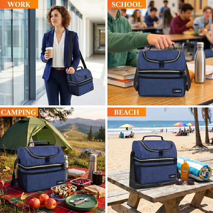 opux Insulated Lunch Bag for Men Women, Double Decker Leakproof Lunch Box Cooler Tote with Shoulder Strap, Large Lunchbox for Work School Travel Meal Prep, Adults Kids Boys Girls, Green, 16 Cans