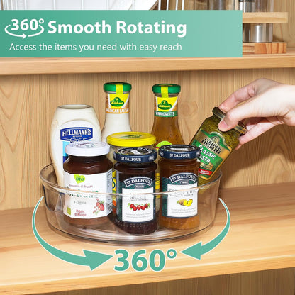 GUZON 4 Pack Lazy Susan Organizer for Cabinet, Upgraded 11.5" Clear Turntable Organizer with Handles and Raised Edge, Lazy Susan for Table Top, Pantry Organizers and Storage for Kitchen, Refrigerator