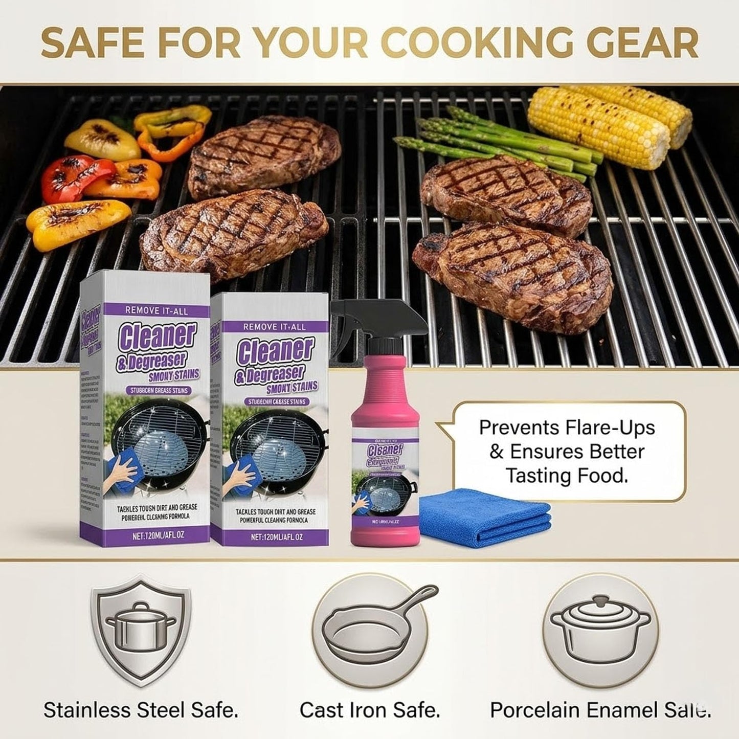 4Oz Grill Cleaner Spray - Fast-Acting Heavy-Duty BBQ Degreaser for Outdoor Grills, Smokers & Grates - Professional Grease Remover for Burnt Food (2pcs)