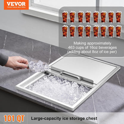 Happybuy Drop in Ice Chest 18L x 12W x 14.5H Inch Stainless Steel Ice Cooler with Sliding Cover Drop in Ice Bin Included Drain-Pipe and Drain Plug for Cold Wine Beer