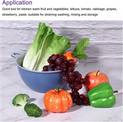 uxcell Kitchen Strainer Colander Bowl Set, Small Double Layer Drain Basin and Basket Suitable for Fruits, Vegetables, Pasta, Berry - Purple