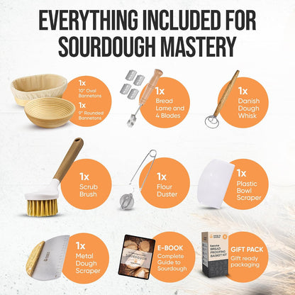 Banneton Bread Proofing Basket Set, 2 x Round 9 Inch Bread Proofing Baskets
