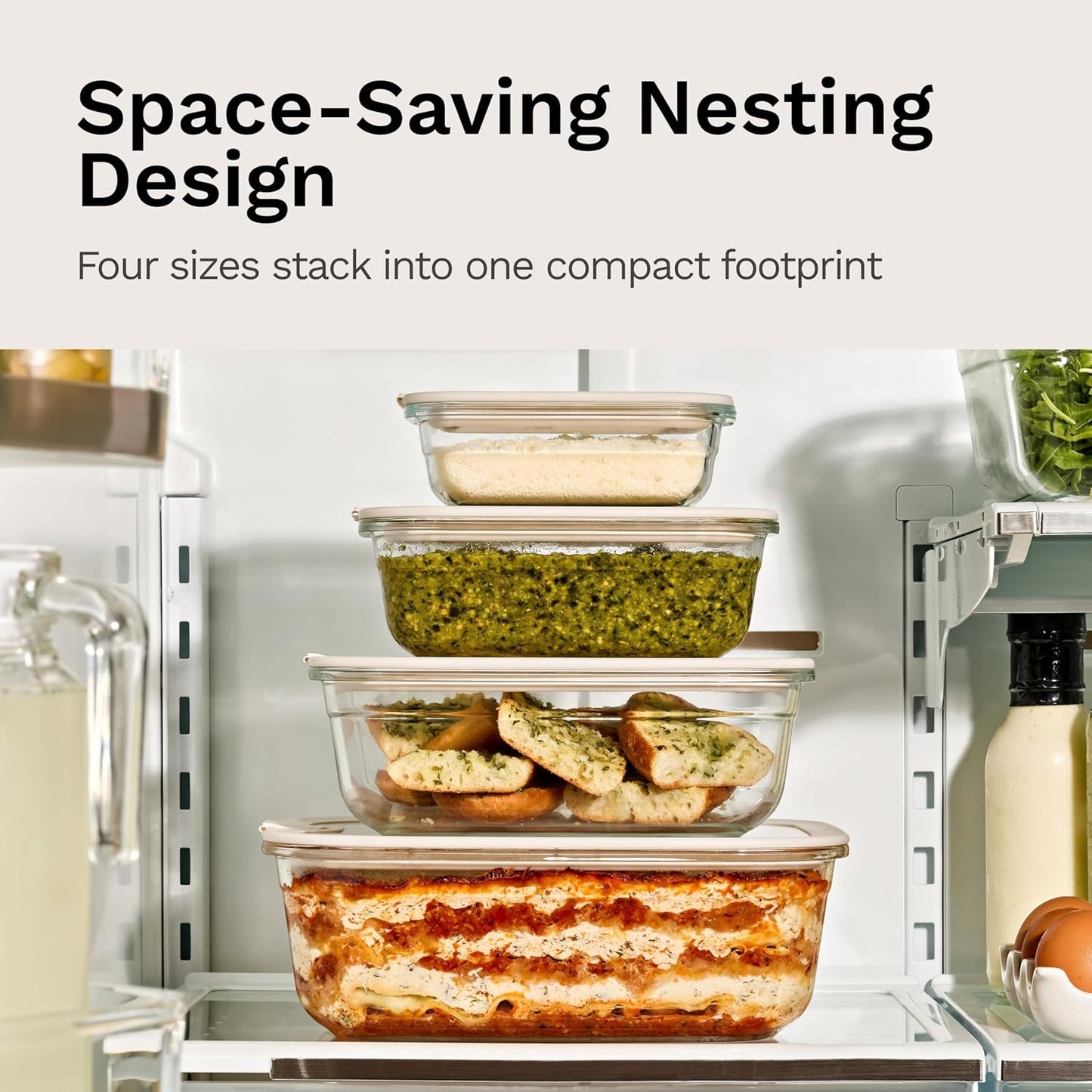 Naked Kitchen 8-Piece Food Storage Containers with Lids – Nesting Borosilicate Glass Meal Prep Containers with Leak-Proof Airtight Seal – BPA Free, Microwave, Oven, Freezer & Dishwasher Safe – Green