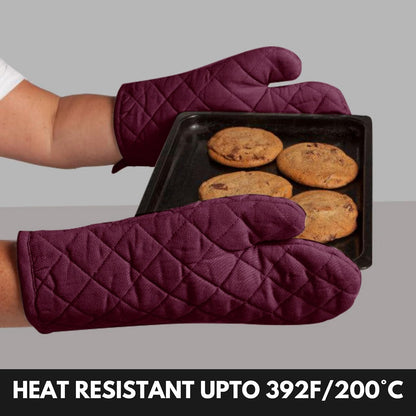 Oven Mitt (7"x13") & Pot Holder (8"x8") 100% Cotton Set of Heat Resistant Oven Gloves & Hot Pads for Gifts, BBQ, Cooking, Baking, Thanksgiving - Mustard Yellow