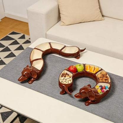 Dachshund Chip and Dip Serving Set, 5 Grid Dachshund Design Divided Serving Tray Platters, Appetizer Dish, Snack Bowl Set, Party Server Trays and Platters, for Christmas, Thanksgiving, Party, Kitchen