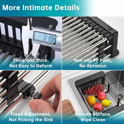 Dish Drying Rack, Over The Sink Dish Drying Rack, Stainless Steel Dish Drainer with Adjustable Arms Holder Functional Kitchen Sink Organizer for Vegetable and Fruit