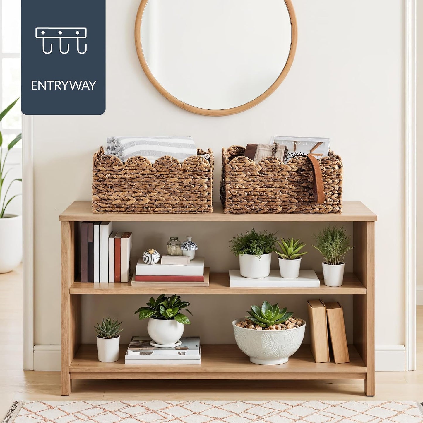 Best Choice Products 9x12 Scalloped Shelf Baskets, Woven Storage Bins, Storage Organizers for Pantry, Living Room, Bedroom, Nursery & Laundry, 4 Pack - Natural with White Trim