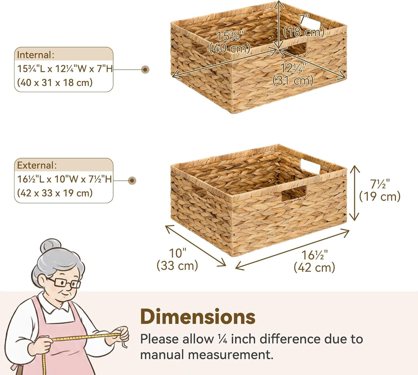 GRANNY SAYS Wicker Storage Baskets for Shelves, Water Hyacinth Basket with Scalloped Edge, Storage Wicker Baskets for Pantry, Large, 2-Pack