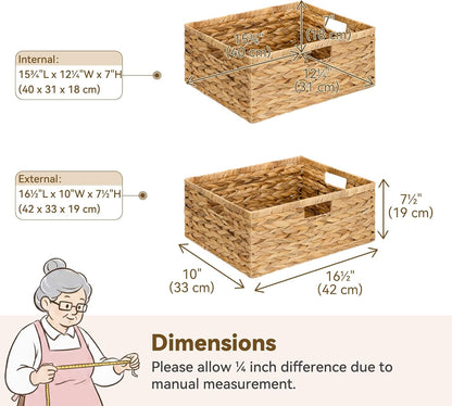 GRANNY SAYS Wicker Storage Baskets for Shelves, Water Hyacinth Basket with Scalloped Edge, Storage Wicker Baskets for Pantry, Large, 2-Pack