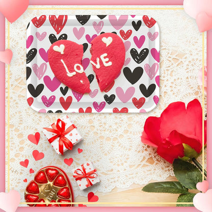 4 Pcs Valentine's Day Serving Tray 13 x 10 Inch Heart Reusable Serving Platter Melamine Dessert Plate Dish for Valentine's Day Party Decorations Supplies