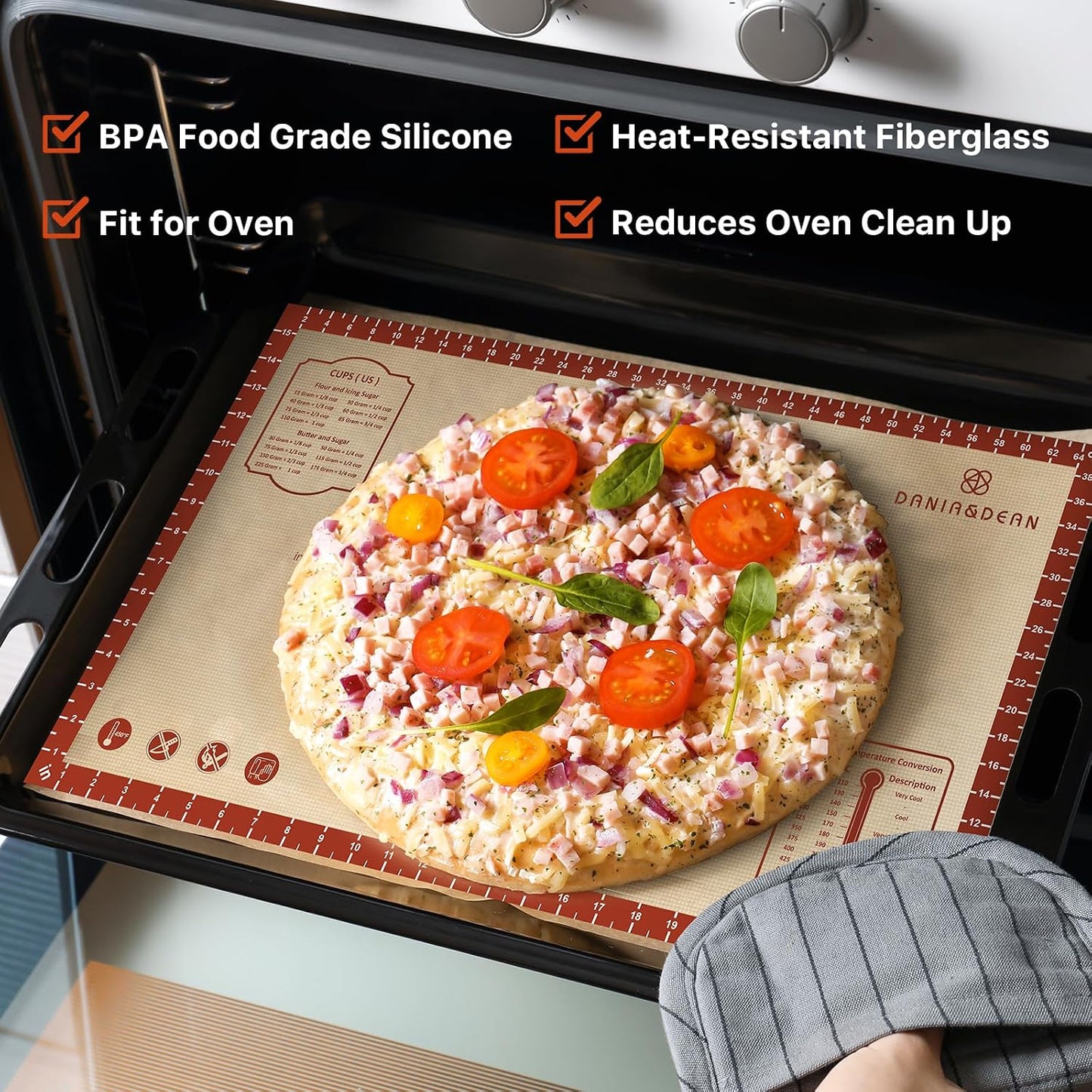 Silicone Baking Mat,28" x 20" Extra Thick Large Non Stick Sheet Mat with Measurement Non-slip Dough Rolling Mat,Reusable Food Grade Silicone Counter Mat for Making Cookies,Macarons,Bread and Pastry