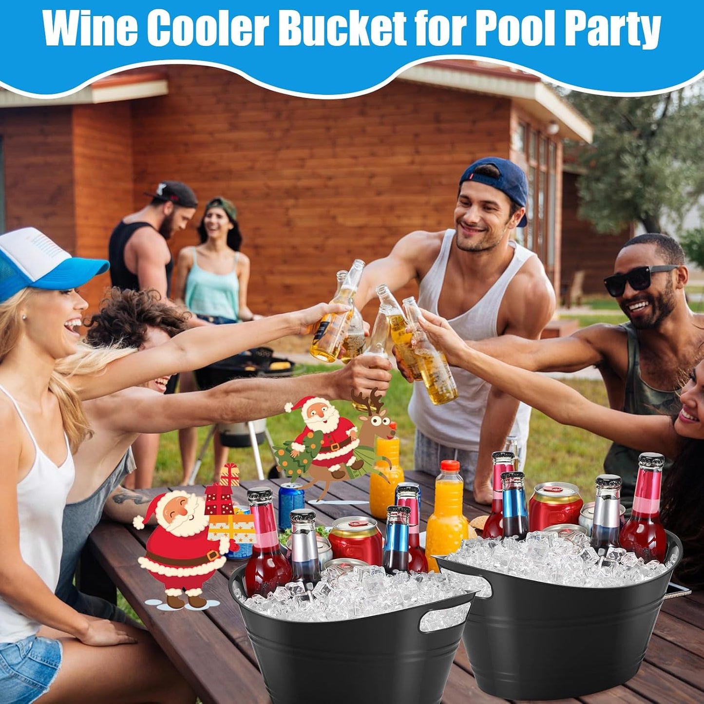 Norme 48 Pcs Plastic Ice Buckets for Parties Bulk 4.5L Oval Black Storage Tub with Handles Wine Beer Champagne Bottle Drink Cooler Tub for Christmas Holiday Home Parties Beverage Storage Basket Gift