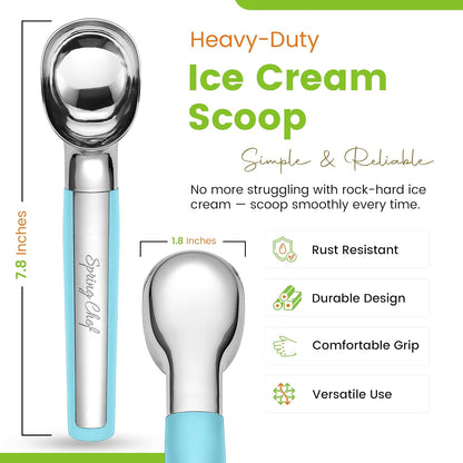 Spring Chef Heavy Duty Metal Ice Cream Scoop with Soft Grip Handle, Pink