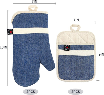 Oven Mitts and PotHolders Sets, 4 Pcs Kitchen Oven Glove High Heat Resistant 400°F Pot Holders for Kitchen, Non-Slip Neoprene Oven Mitts are Suitable for Cooking, Baking (Black)