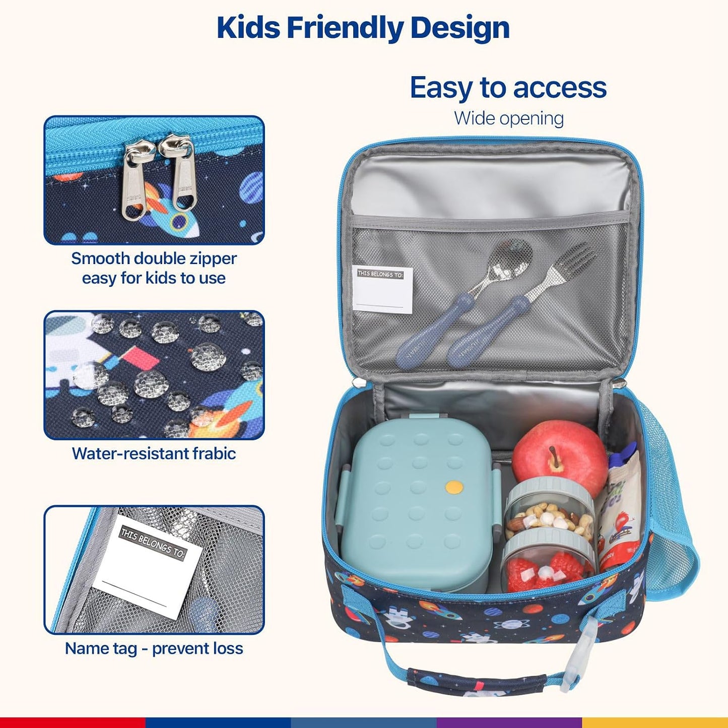 Bagseri Kids Lunch Bag Boys - Thermal Insulated Lunch Box Tote with Water Bottle Holder, Reusable Leak-Proof Kids Lunch Box for Daycare & School, Black Dinosaur (Containers Not Included)